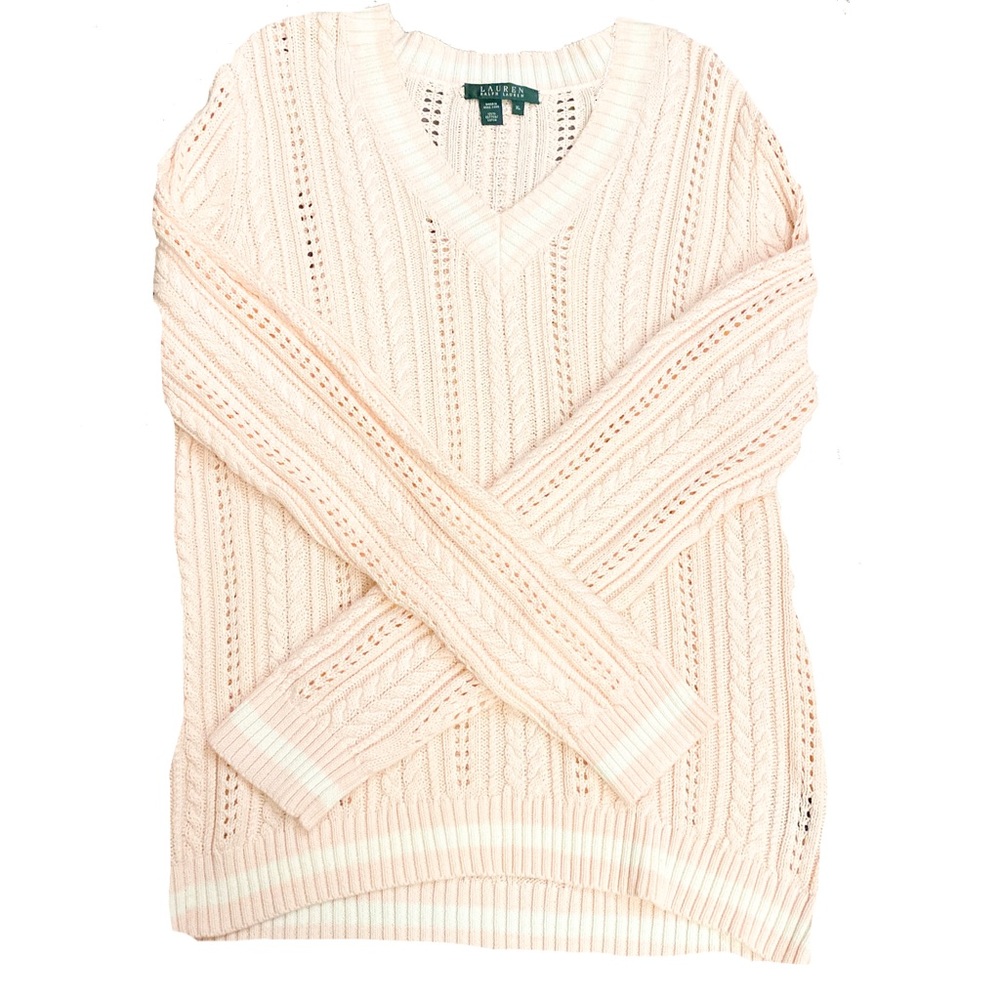 NWT Lauren Ralph Lauren Pink VNeck Knit Sweater XL
